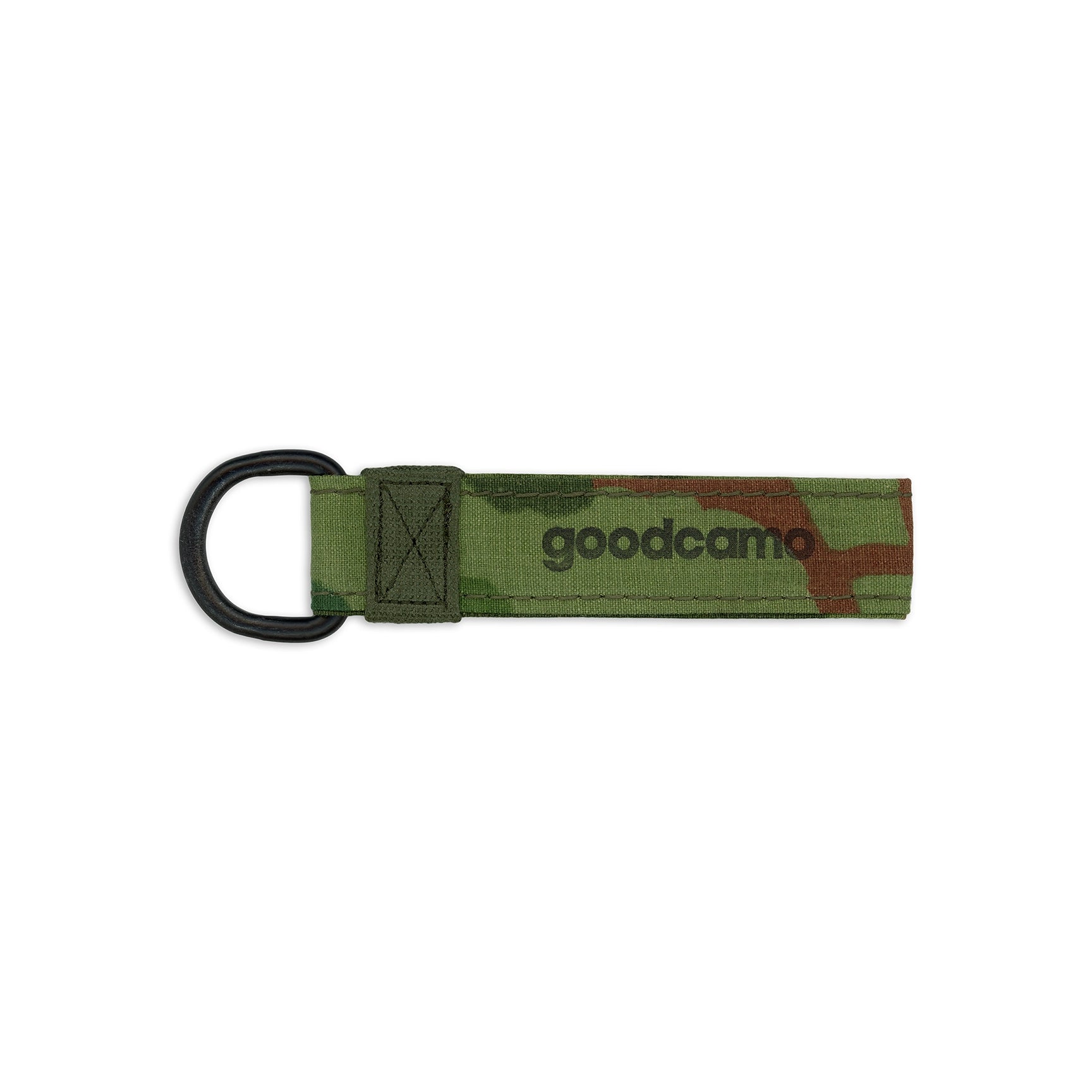 Camouflage keychain with 'goodcamo' branding on a white background